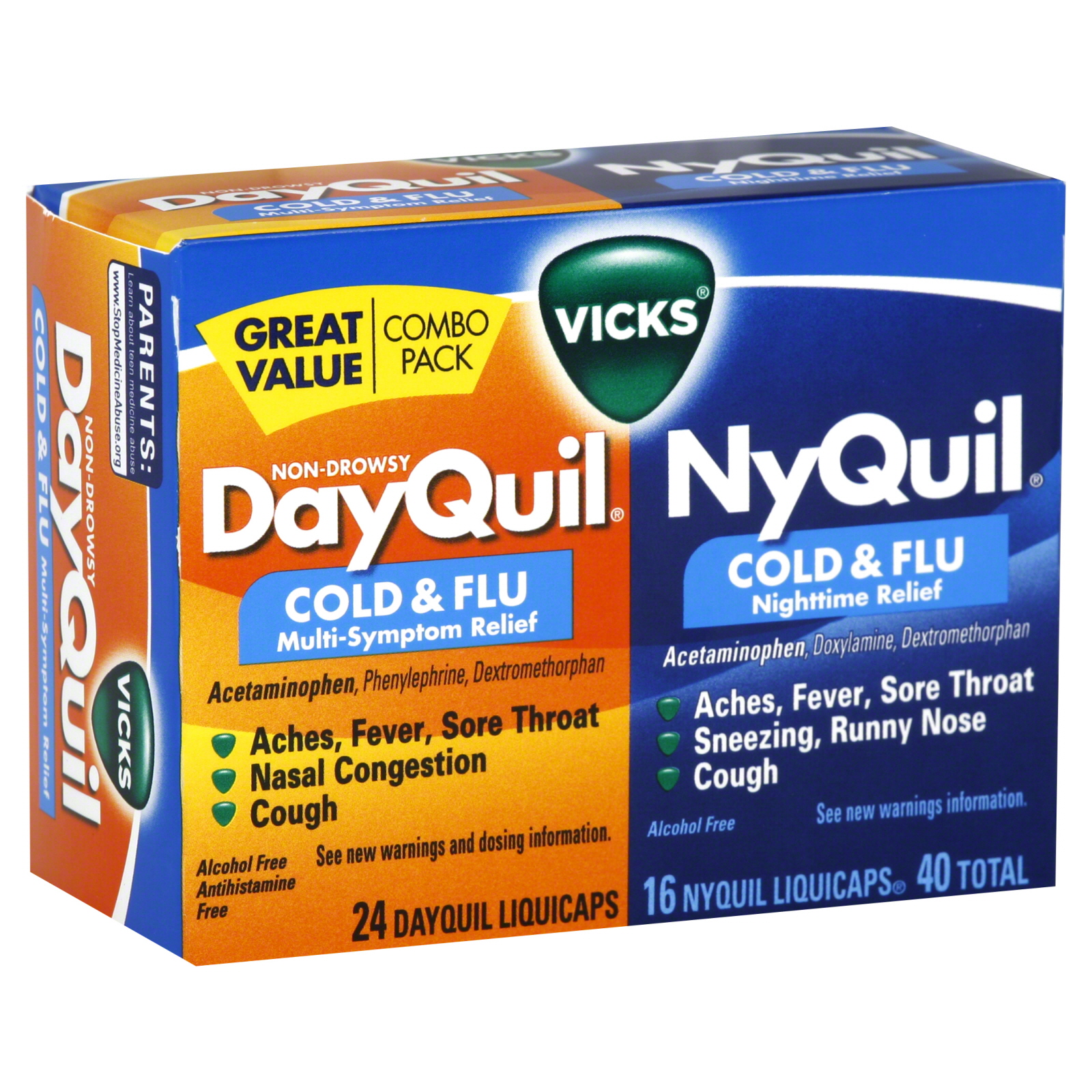 Vicks DayQuil NyQuil Combo Pack Cold & Flu, Multi-Symptom Relief, Nighttime Relief, LiquiCaps, 40 liquicaps