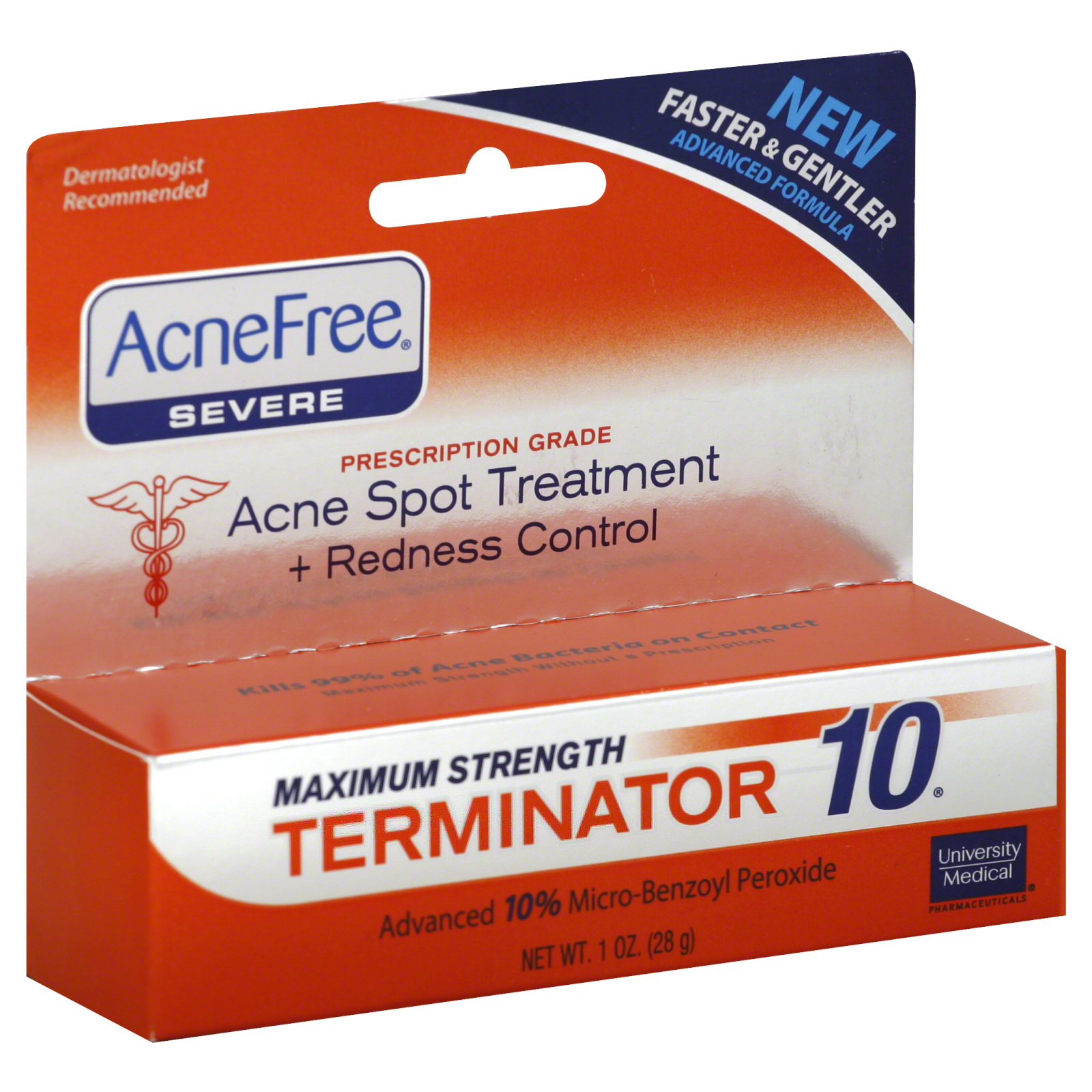 AcneFree Severe Acne Spot Treatment, + Redness Control, Terminator 10, Maximum Strength, Advanced Formula, 1 oz (28 g)