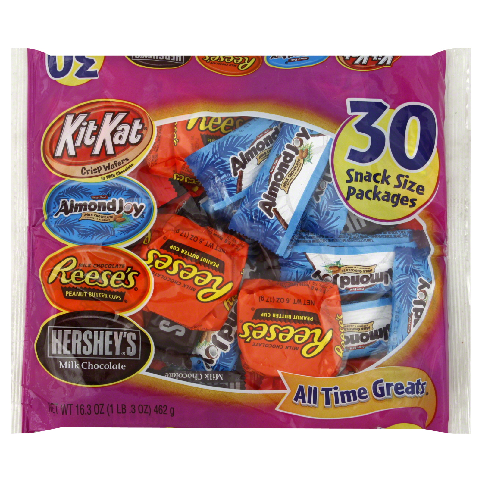 Hershey's Candy, All Time Greats Assortment, Snack Size Packs, 30 packages [16.3 oz (1 lb .3 oz) 462 g] at Kmart.com