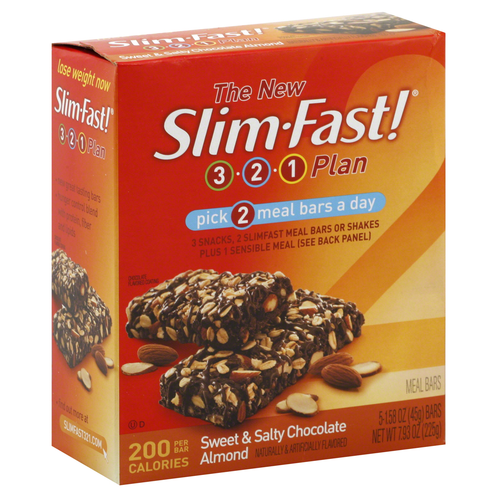 Slim Fast 3-2-1 Plan Meal Bars, Sweet Salty Chocolate Almond, 5 - 1.58 ...