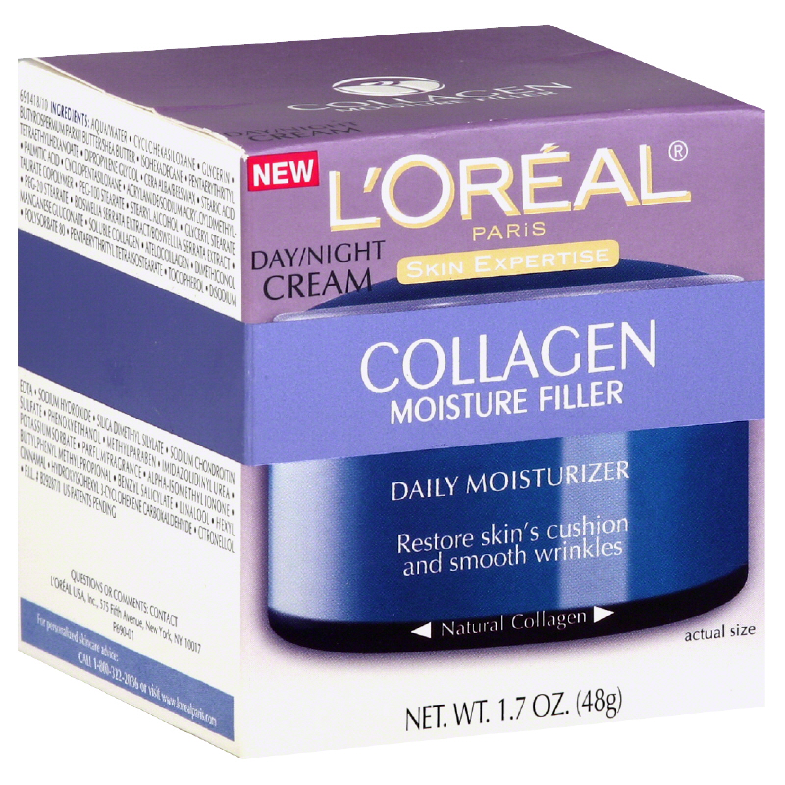 L'Oreal Skin Expertise Daily Moisturizer, Day/Night Cream, Collagen Moisture Filler, 1.7 oz (48 g)