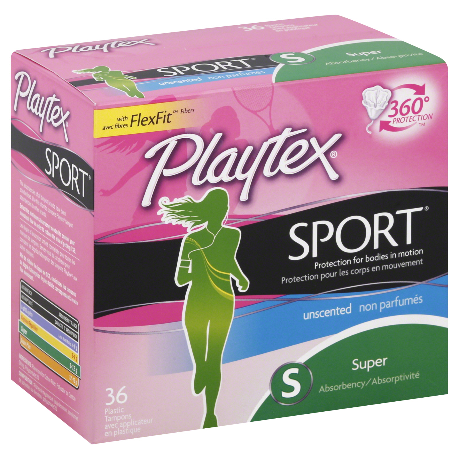 Playtex Sport Tampons, Plastic, Super Absorbency, Unscented, 36 tampons