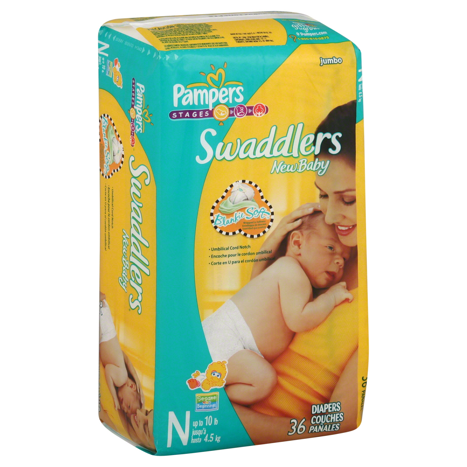 Pampers Swaddlers New Baby Diapers, Size N (Up to 10 lb), Sesame Beginning, Jumbo, 36 diapers at Kmart.com