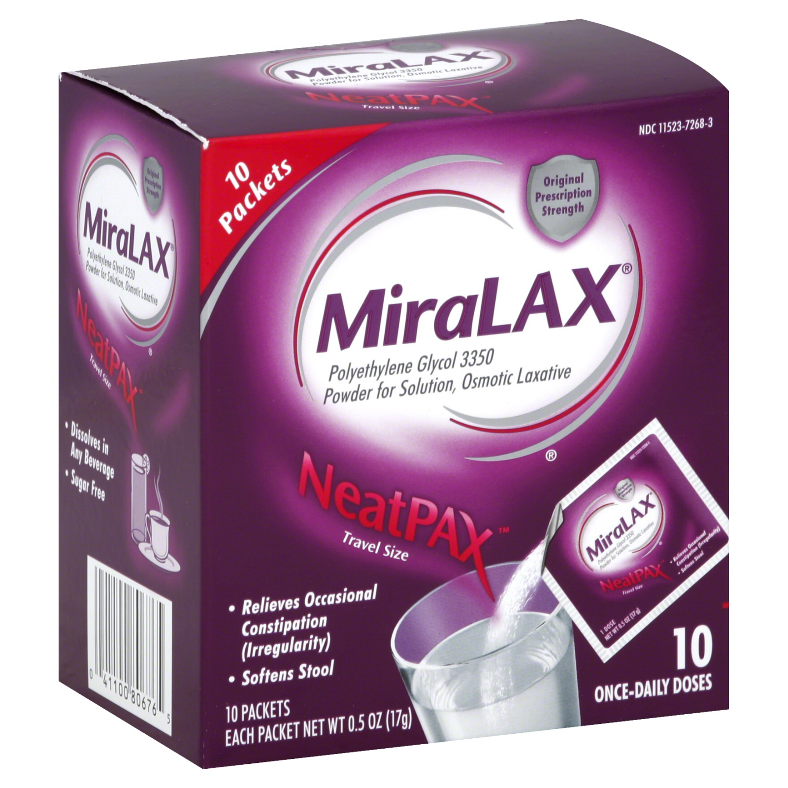 Miralax Laxative, Original Prescription Strength, Powder, NeatPax Travel Size, 10 0.5 oz (17 g) packets - SCHERING-PLOUGH HEALTHCARE PRODUCTS