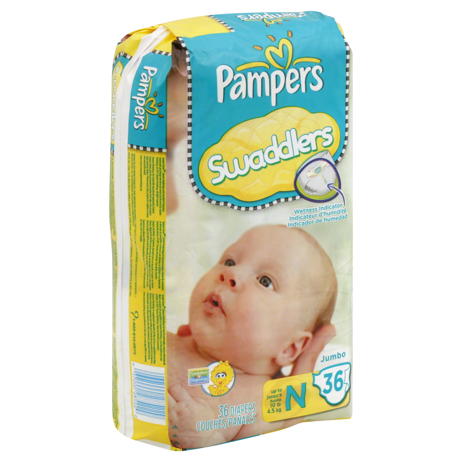 Pampers Swaddlers Diapers, Size N (Up to 10 lb), Sesame Beginnings, Jumbo, 36 diapers at Kmart.com