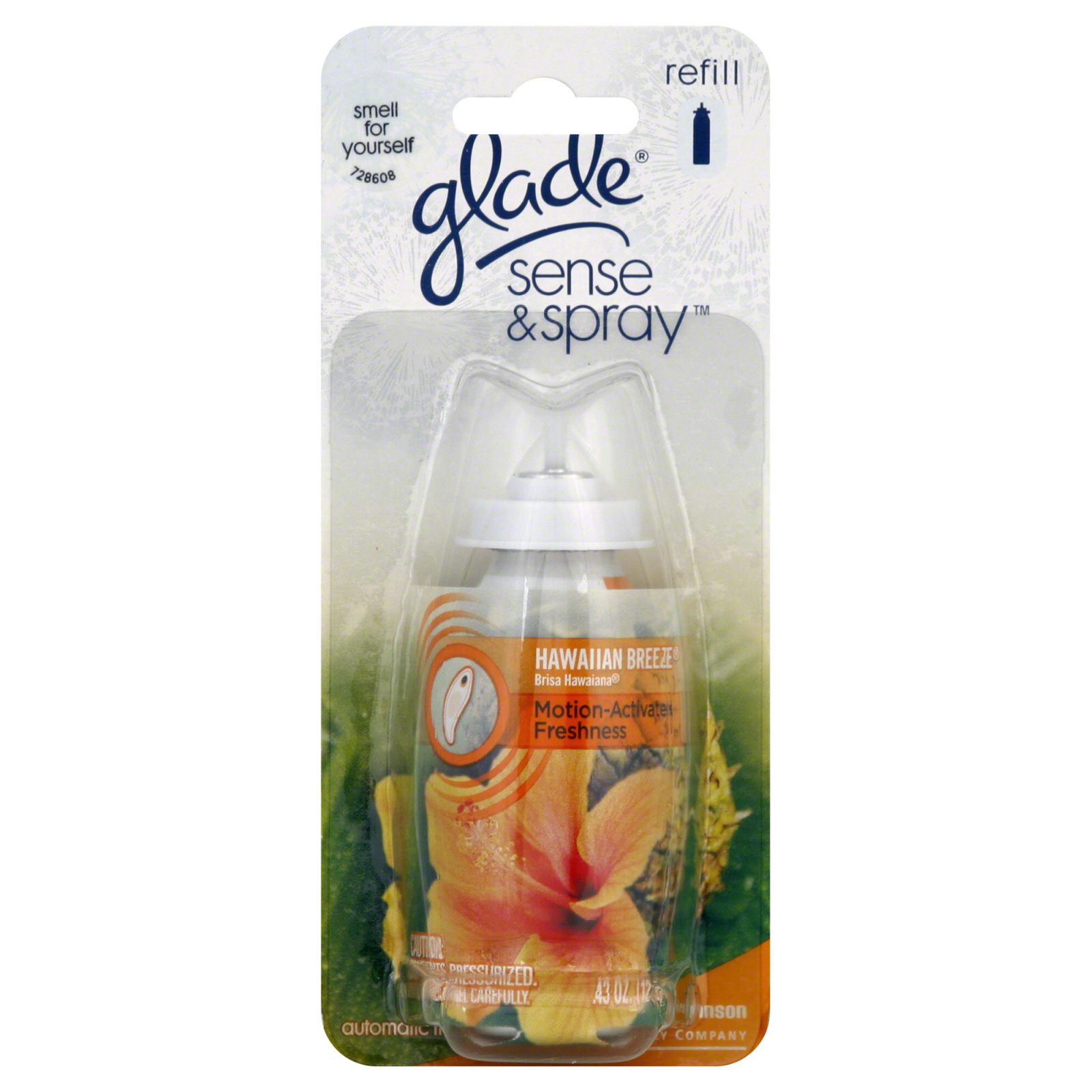 Glade Sense & Spray Automatic Freshener Refill, Hawaiian Breeze, 0.43