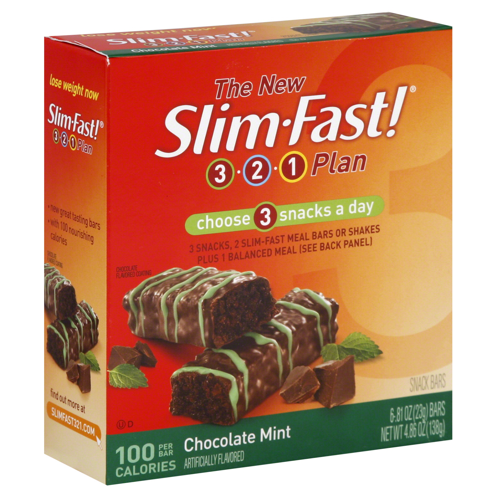 Slim-Fast 3, 2, 1 Plan Snack Bars, Chocolate Mint 6 - 0.81 oz (23 g ...