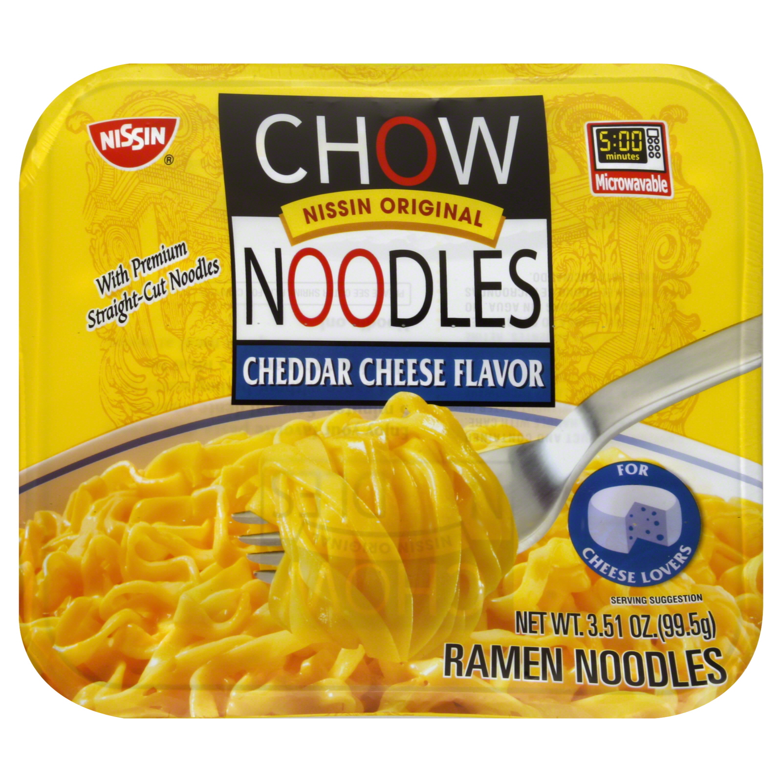 Nissin Chow Noodles Ramen Noodles, Cheddar Cheese Flavor, 3.51 oz (99.5