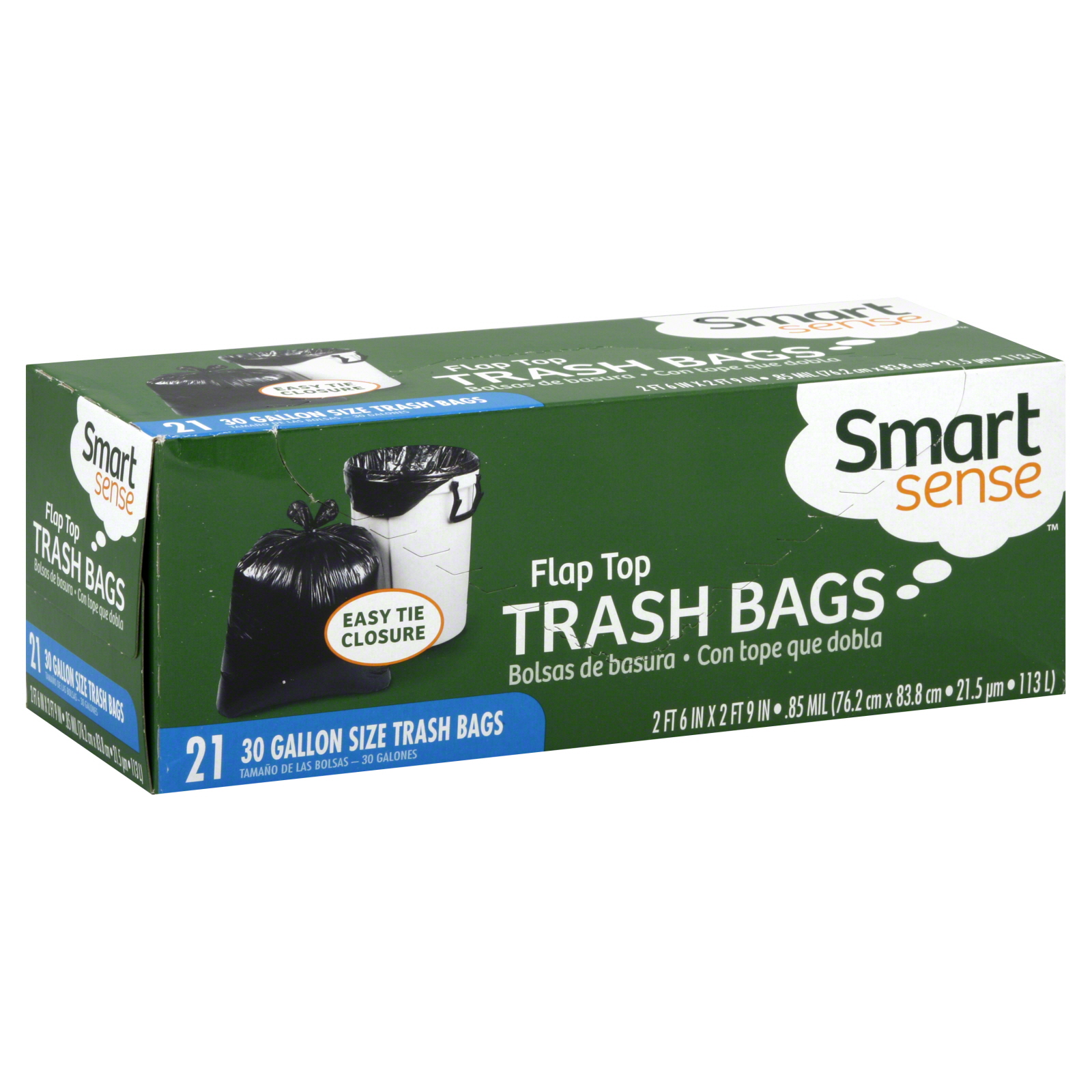 Trash Bags, Flat Top, 30 Gallon Size, 21 bags