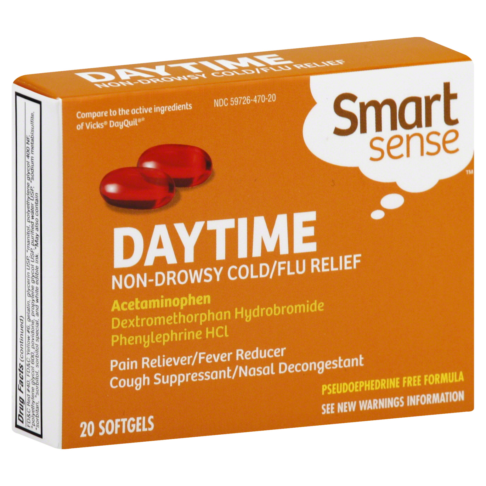 Smart Sense Cold/Flu Relief, Daytime NonDrowsy, Softgels, 20 softgels