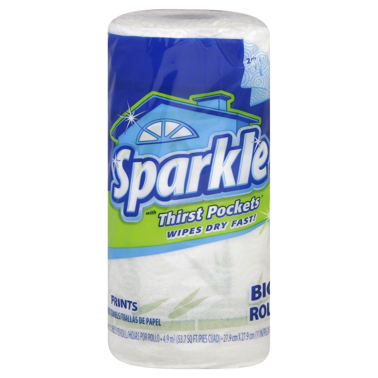 Sparkle Paper Towels, with Thirst Pockets, Big Roll, Prints, 2Ply, 1
