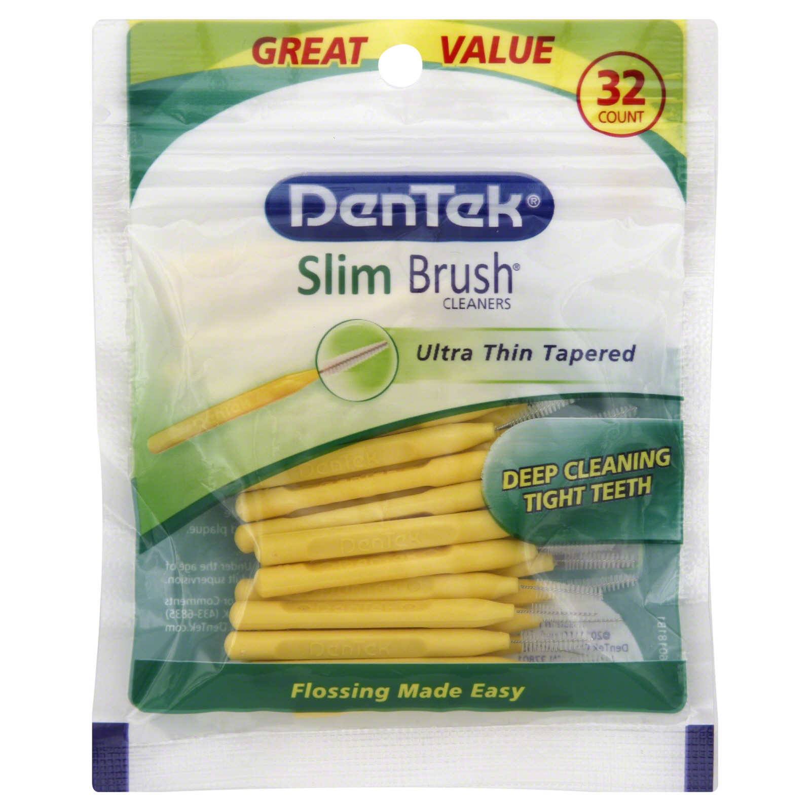 UPC 047701002247 product image for DenTek Slim Brush Cleaners, Ultra Thin Tapered, 32 cleaners | upcitemdb.com