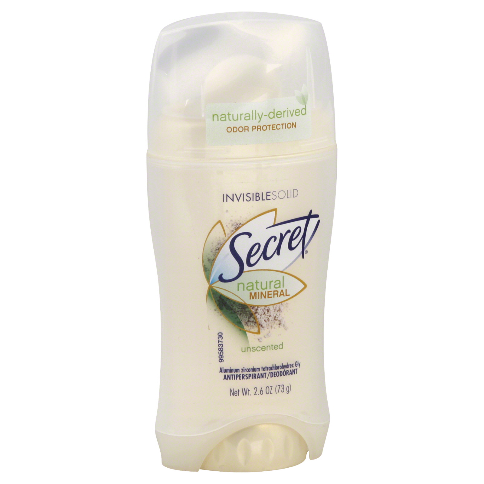 Natural Mineral Antiperspirant/Deodorant, Invisible Solid, Unscented 2.6 oz (73 g)