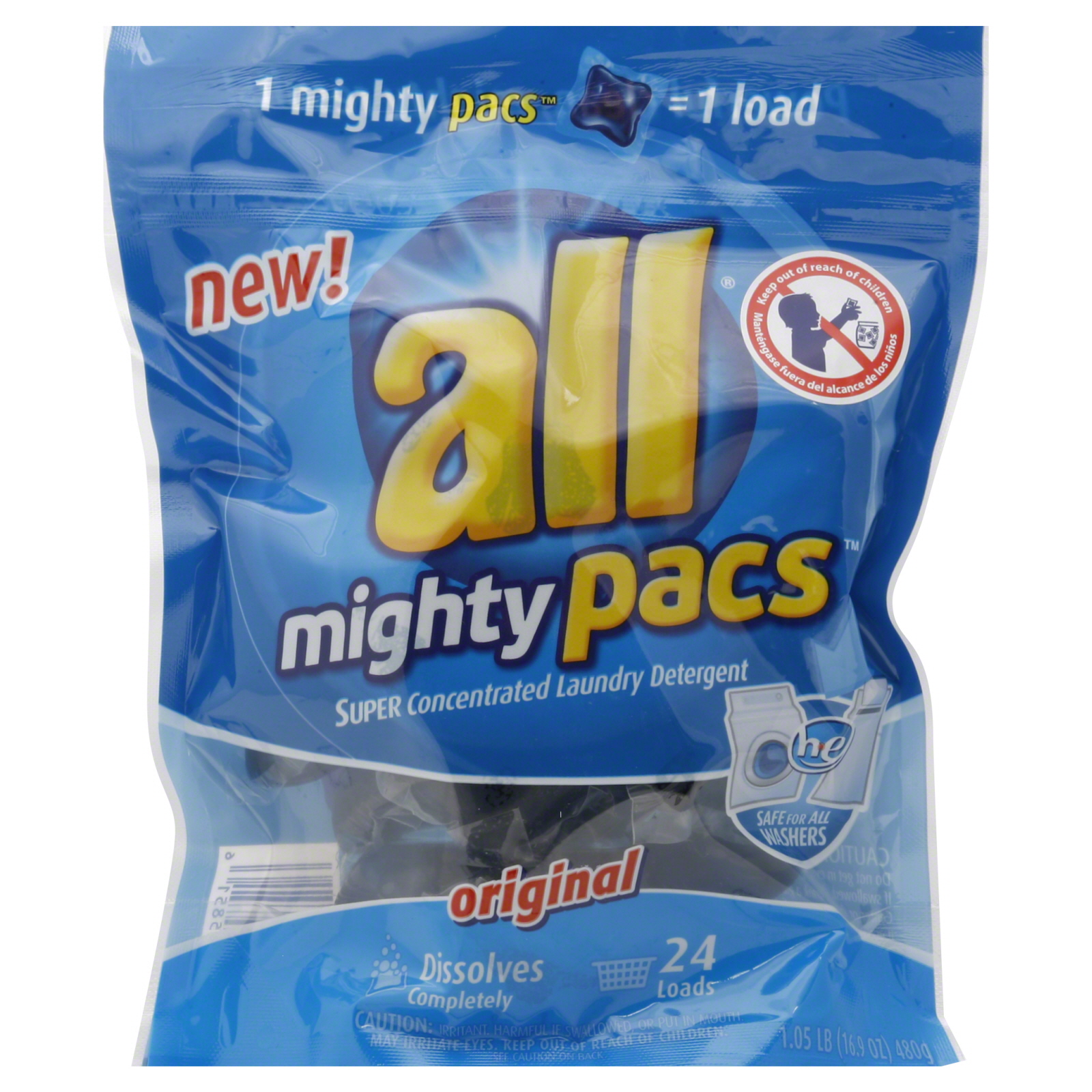 UPC 072613458516 product image for Mighty Pacs Laundry Detergent, Super Concentrated, HE, Original, 1.05 lb (16.9 o | upcitemdb.com