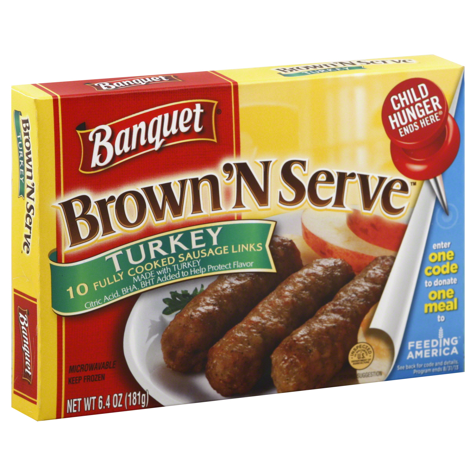 Banquet Brown 'N Serve Sausage Links, Fully Cooked, Turkey, 10 links [6.4 oz (181 g)] Shop