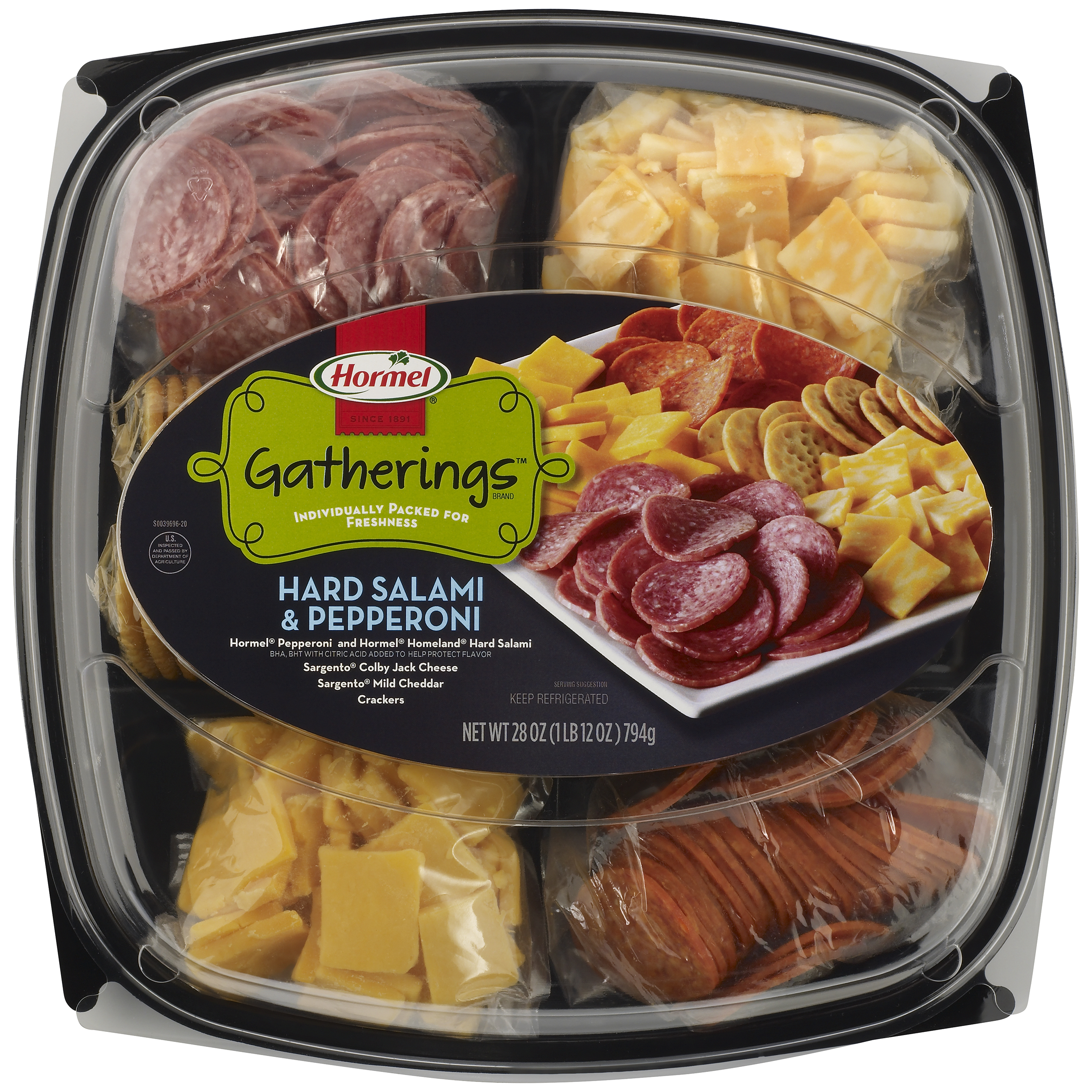 UPC 037600330671 Hormel Pepperoni & Hard Salami W/Cheese & Crackers Tray 28.00 oz