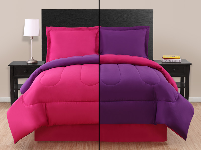 Kinglinen Pink Purple Reversible Comforter Set