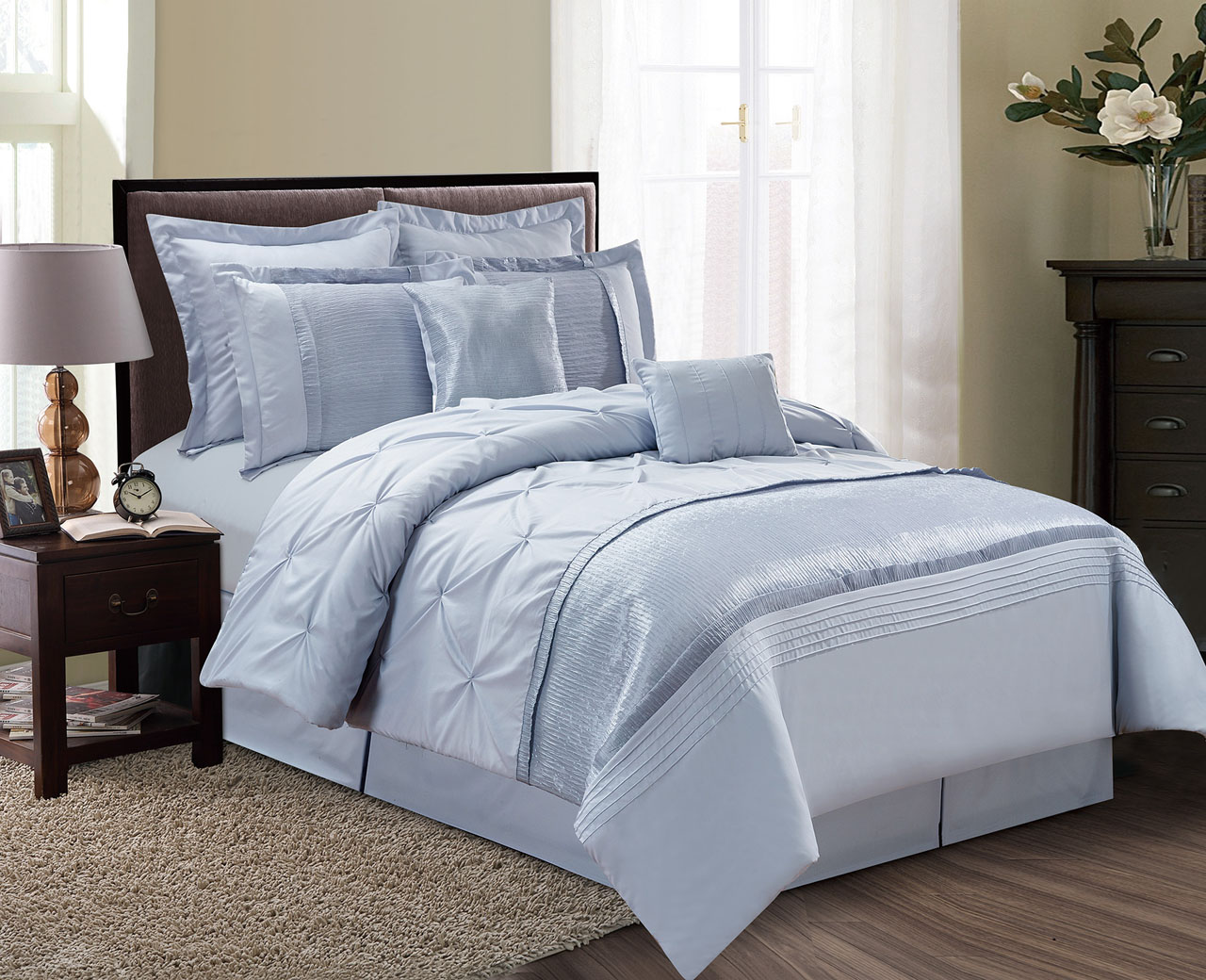 kinglinen 8 piece aubree pinched pleat taupe comforter set kinglinen 8 piece aubree pinched pleat taupe comforter set
