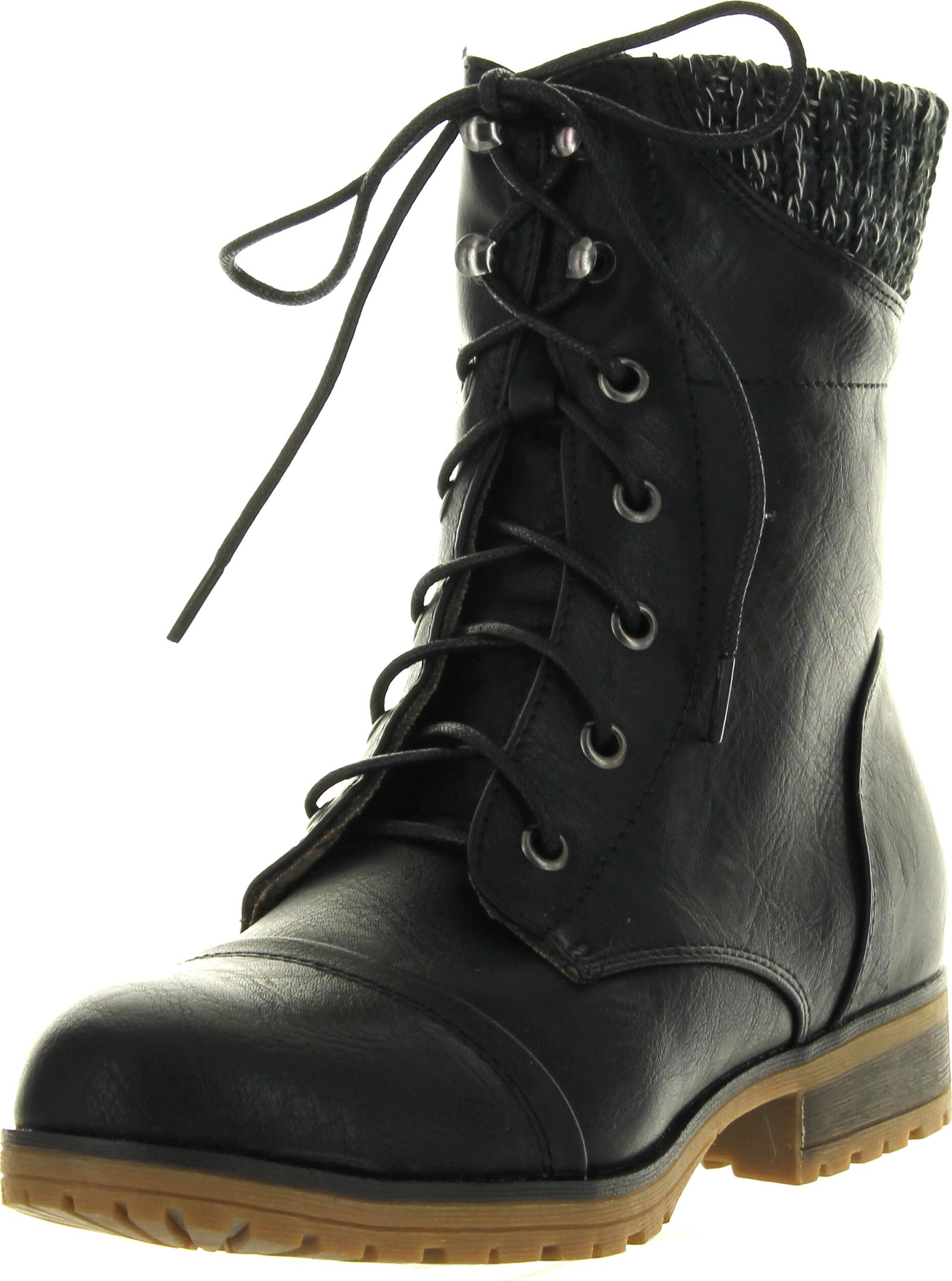 UPC 616906005102 product image for Refresh Womens Wynne-06 Combat Flat Style Lace Up Back Zipper Mid-Calf Bootie | upcitemdb.com