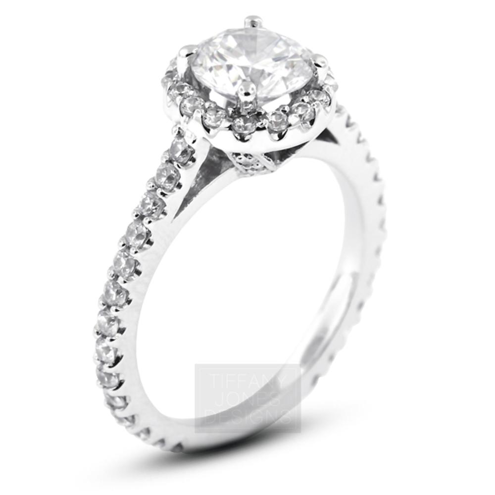 1.38 Carat Total F-SI2 Very Good AGI Cert Round Natural Diamond 14K White Gold Halo Engagement Ring