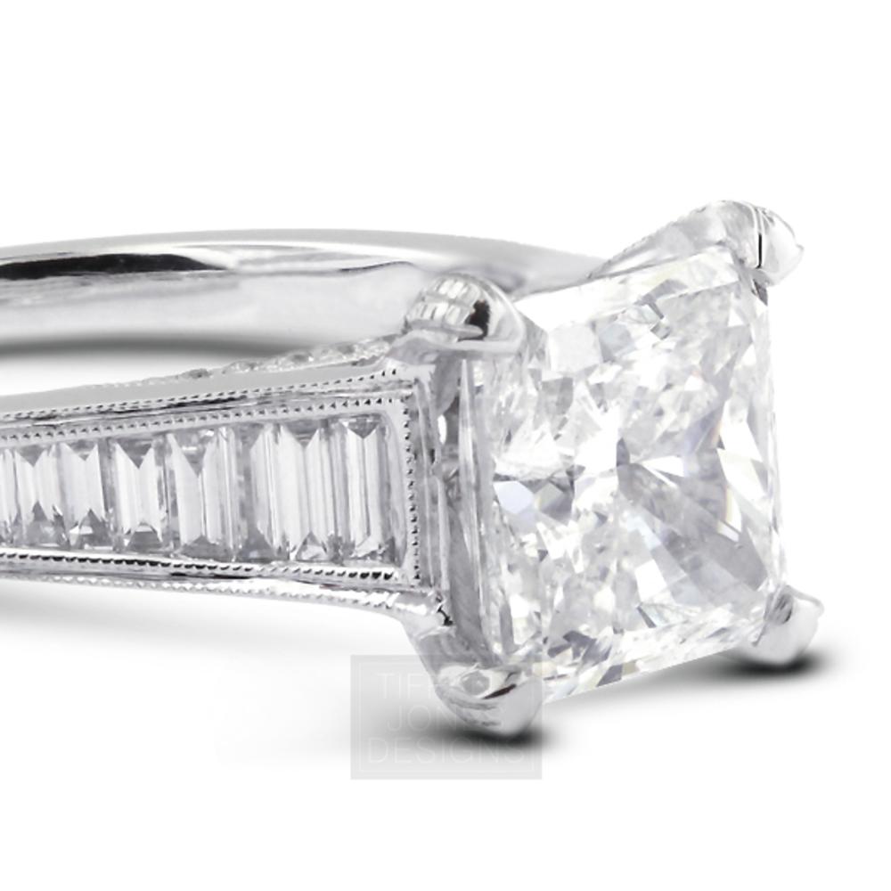 2.94 Carat Total I-VS2 Excellent AGI Cert Radiant Natural Diamond 18K White Gold Vintage Engagement Ring with Milgrain