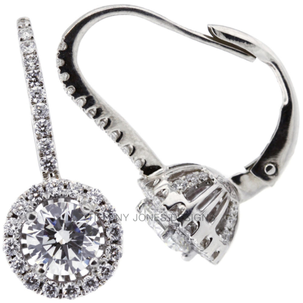 2.11ct tw H-SI2 Exc-Cut Round Natural Diamonds AGI Cert.  18k Micro Pave Set Fashion Style Halo Earrings 3.18grams