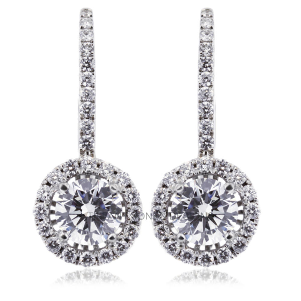 2.11ct tw H-SI2 Exc-Cut Round Natural Diamonds AGI Cert.  18k Micro Pave Set Fashion Style Halo Earrings 3.18grams