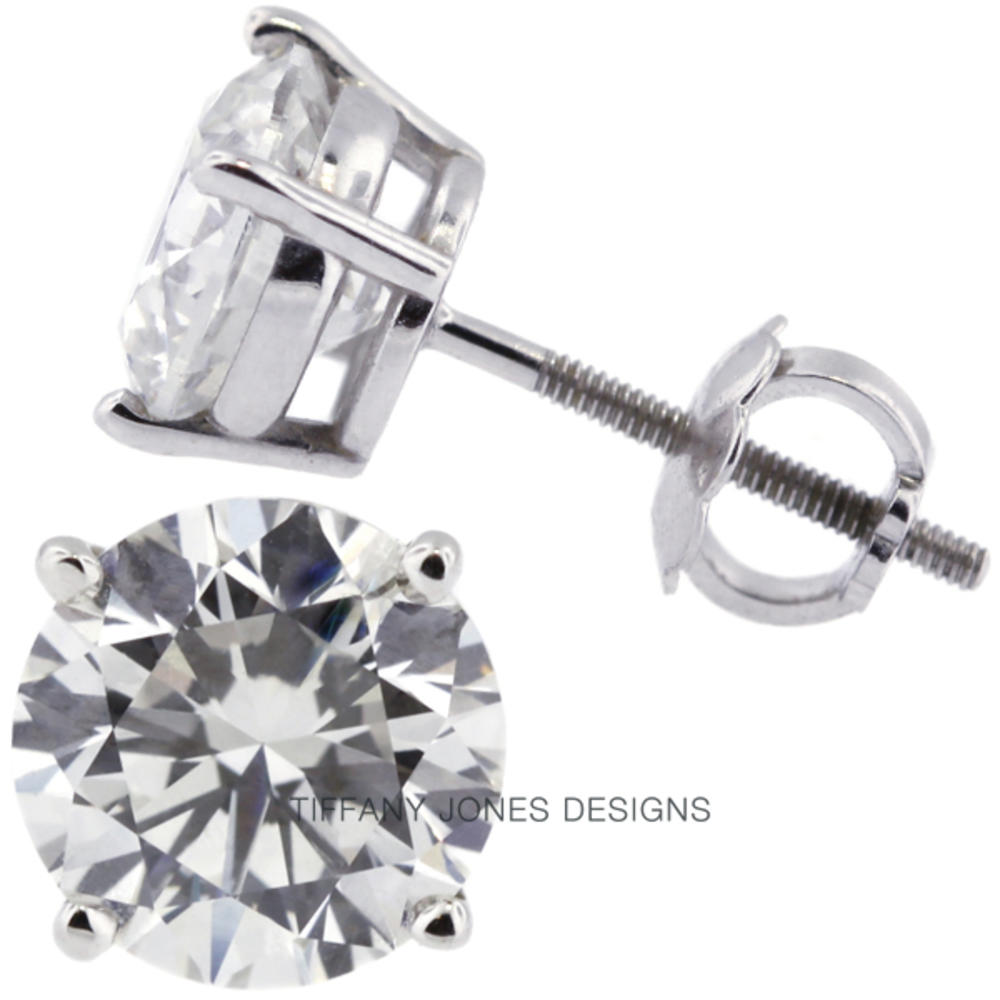 1.38 Carat Total E-SI1 Very Good AGI Certificate Round Natural Diamond 14K White Gold 4-Prong Solitaire Earrings
