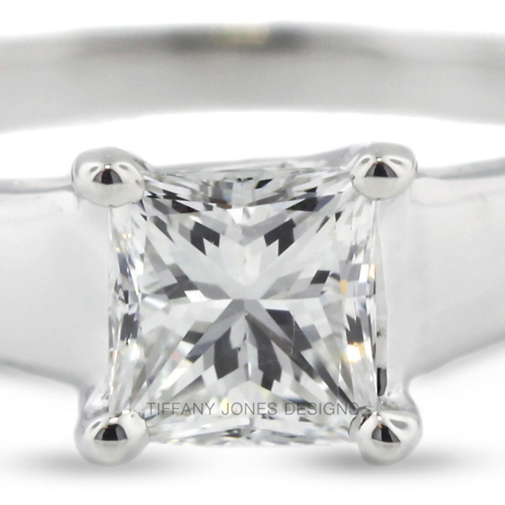 1.04 Carat Total F-SI1 Ideal AGI Cert Princess Natural Diamond 18K White Gold Trellis Wedding Ring
