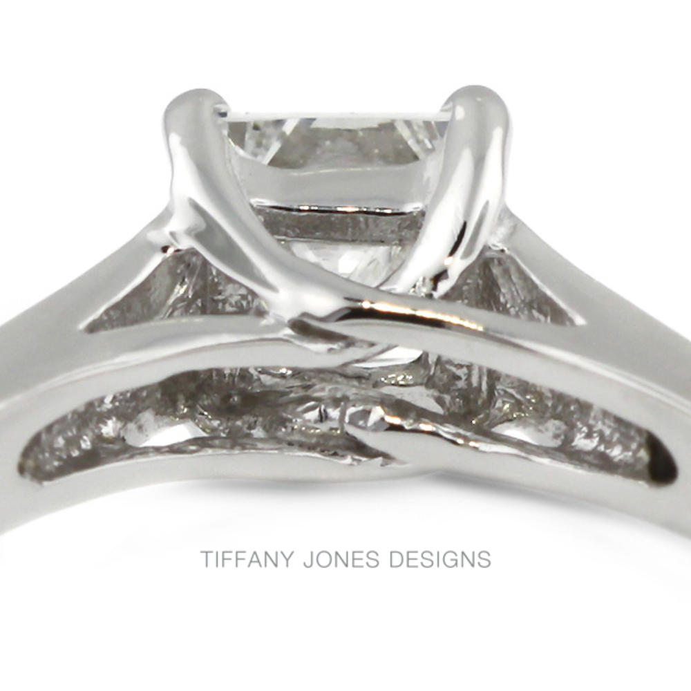 1.04 Carat Total F-SI1 Ideal AGI Cert Princess Natural Diamond 18K White Gold Trellis Wedding Ring