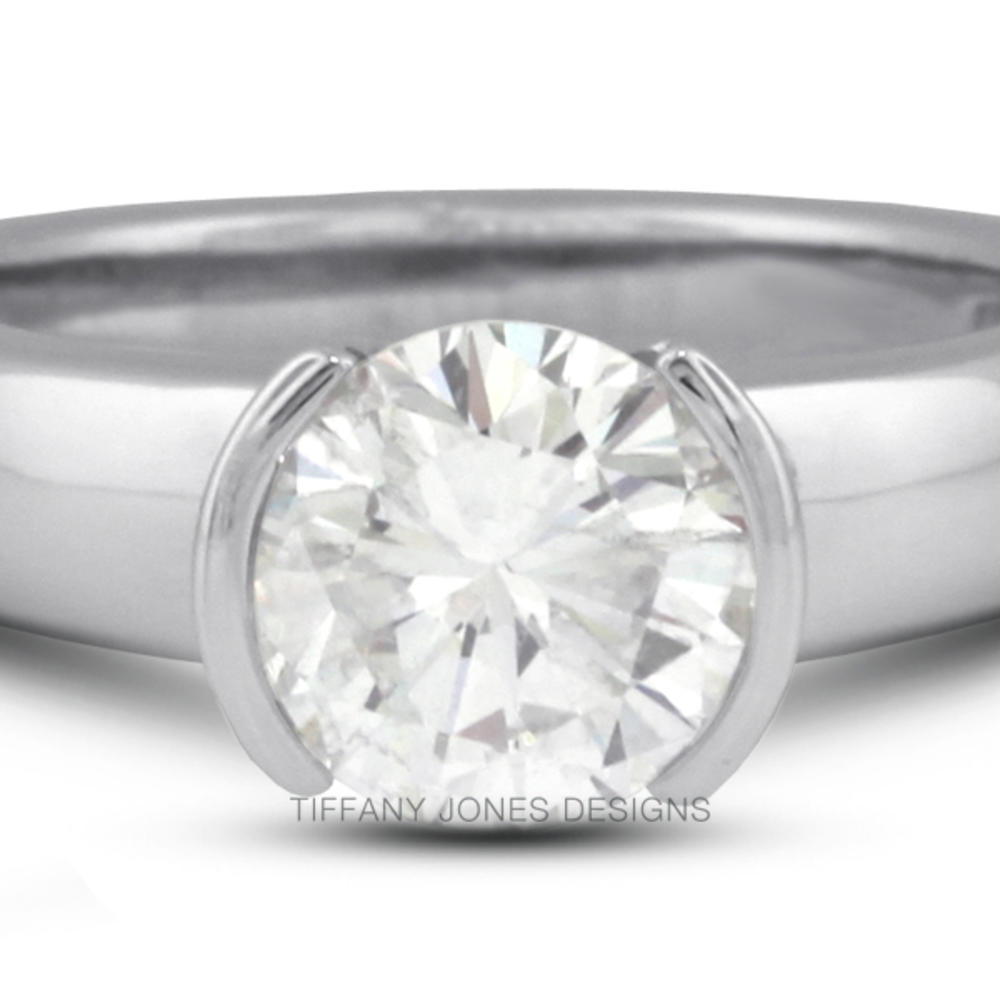 1.65 Carat Total H-SI2 Ideal AGI Cert Round Natural Diamond 18K White Gold Tension Wedding Ring