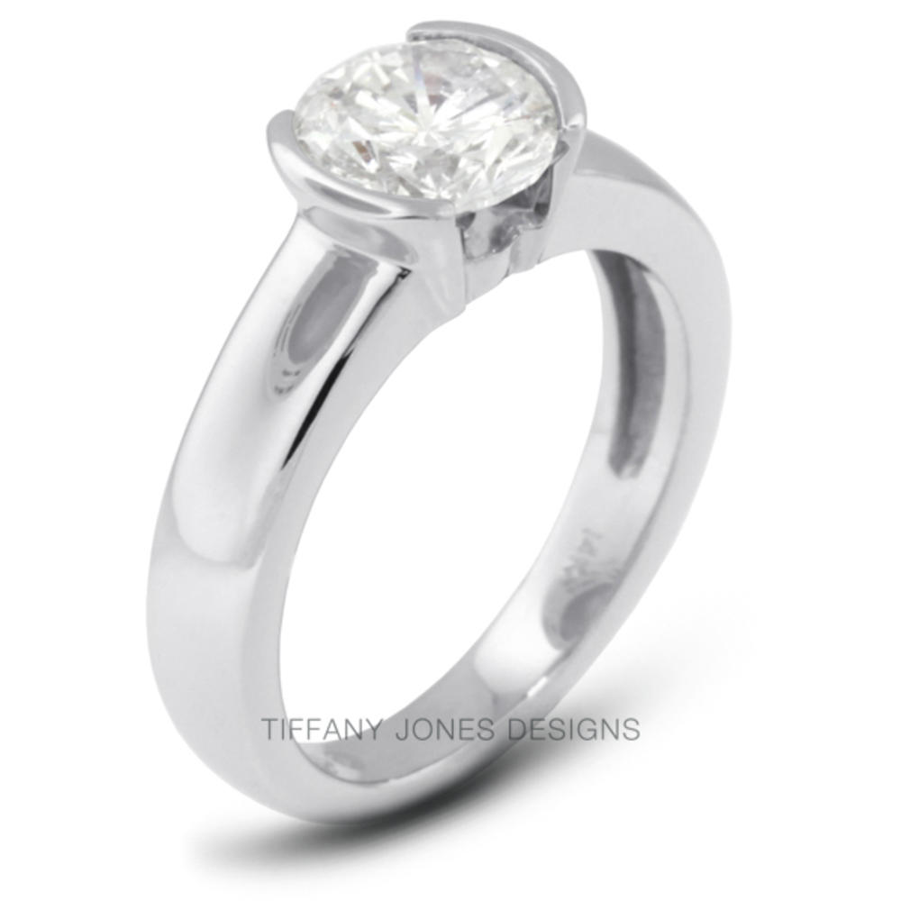 1.65 Carat Total H-SI2 Ideal AGI Cert Round Natural Diamond 18K White Gold Tension Wedding Ring