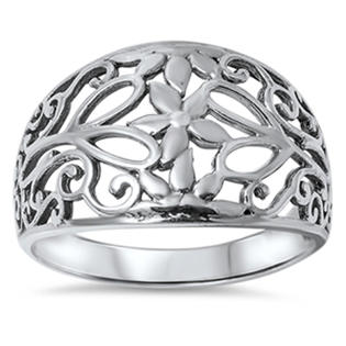 ... Sterling Silver Flower And Leavess Fashion Band Ring For Women - Ring ... Sterling Silver Flower And Leavess Fashion Band Ring For Women - Ring
