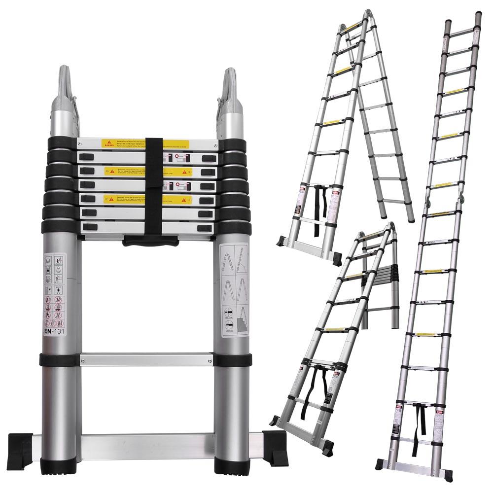 16.5 Ft Aluminum Telescopic Ladder Telescoping A-Type Extension Multi Purpose