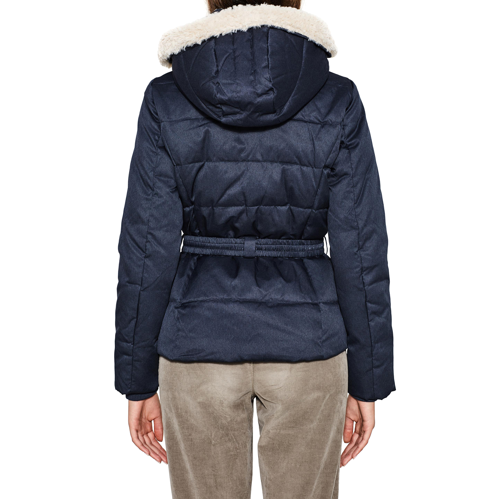 Esprit Womens Padded Jacket With Faux Fur Hood & Belt&Nbsp; Blue Size M