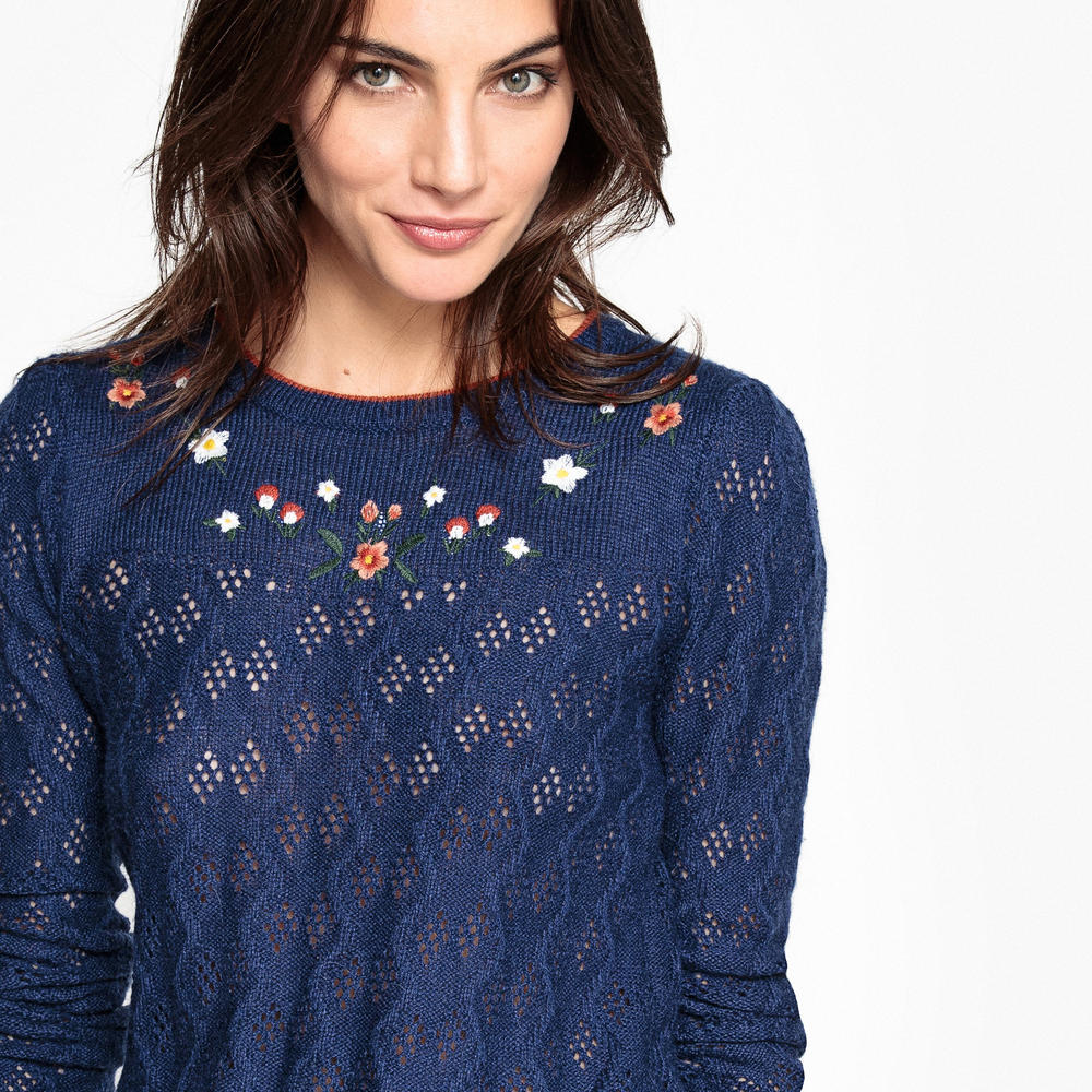 MADEMOISELLE R La Redoute Womens Embroidered Floral Jumper/Sweater Blue Size L