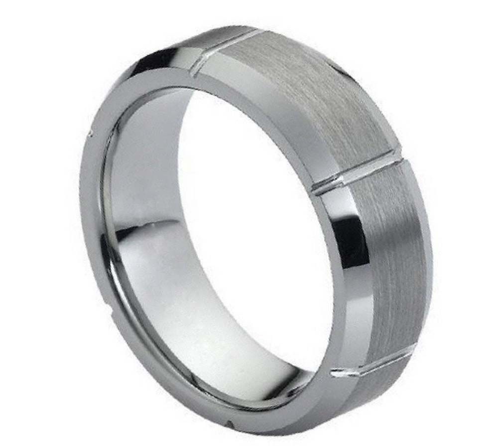Tungsten Jeweler 7mm - Man or Ladies - Tungsten Carbide polished cuts on brushed center comfort fit Wedding Band Ring
