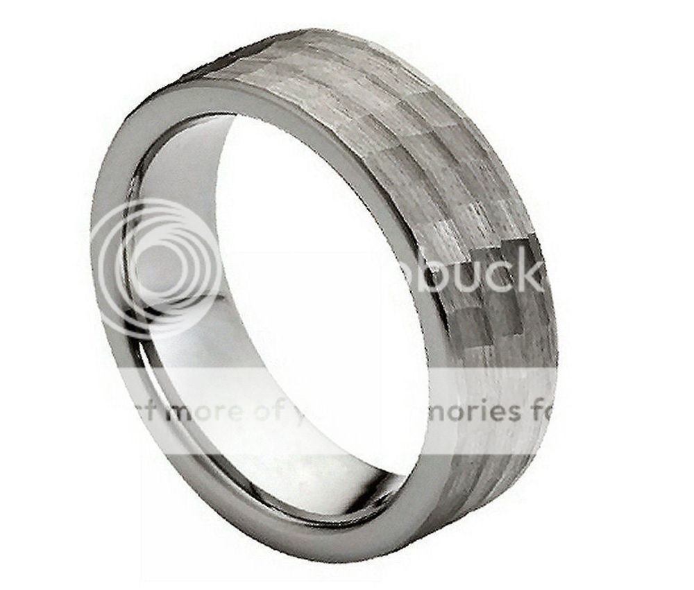 Tungsten Jeweler 8mm - Man or Ladies - Tungsten Carbide Pipe Cut Hammered pattern Wedding Band Ring