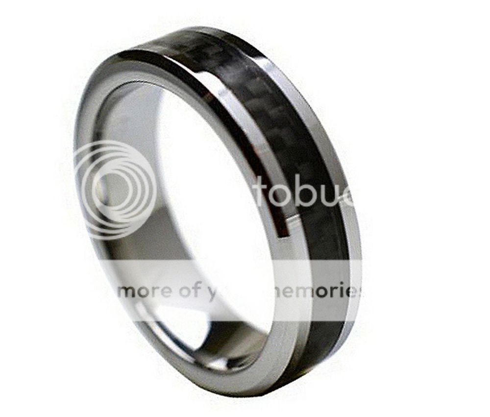 6mm - Man or Ladies - Tungsten Carbide High polish with Black Carbon Fiber Inlay Wedding Band Ring            