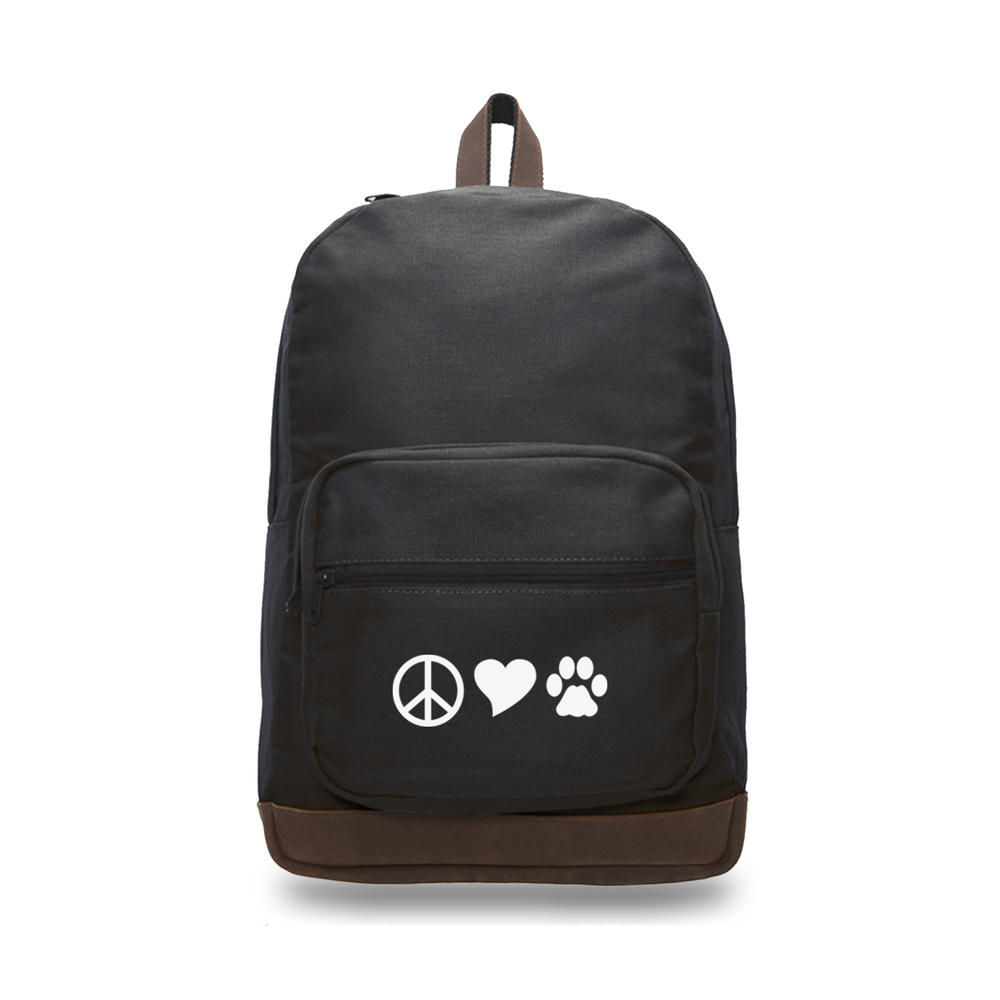 Crazy Baby Clothing Peace Sign Heart Dog Paw Print Teardrop Backpack with Leather Bottom Accents