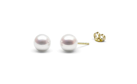 iParis 8.5MM White Round Freshwater Cultured Pearl 14K Yellow Gold Stud Earrings