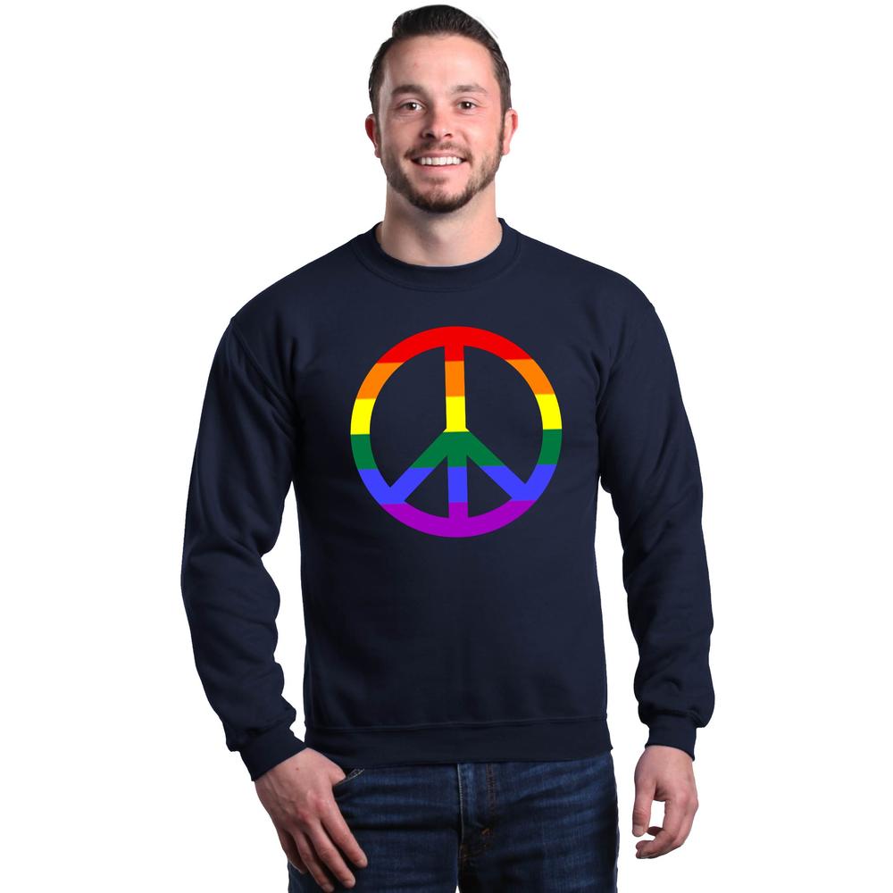 Shop4Ever Men's Rainbow Peace Sign Gay Pride Equality Crewneck Sweatshirt
