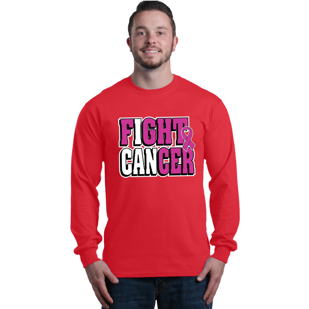 Shop4Ever Men's I Can Fight Cancer Breast Cancer Awareness Long Sleeve Shirt