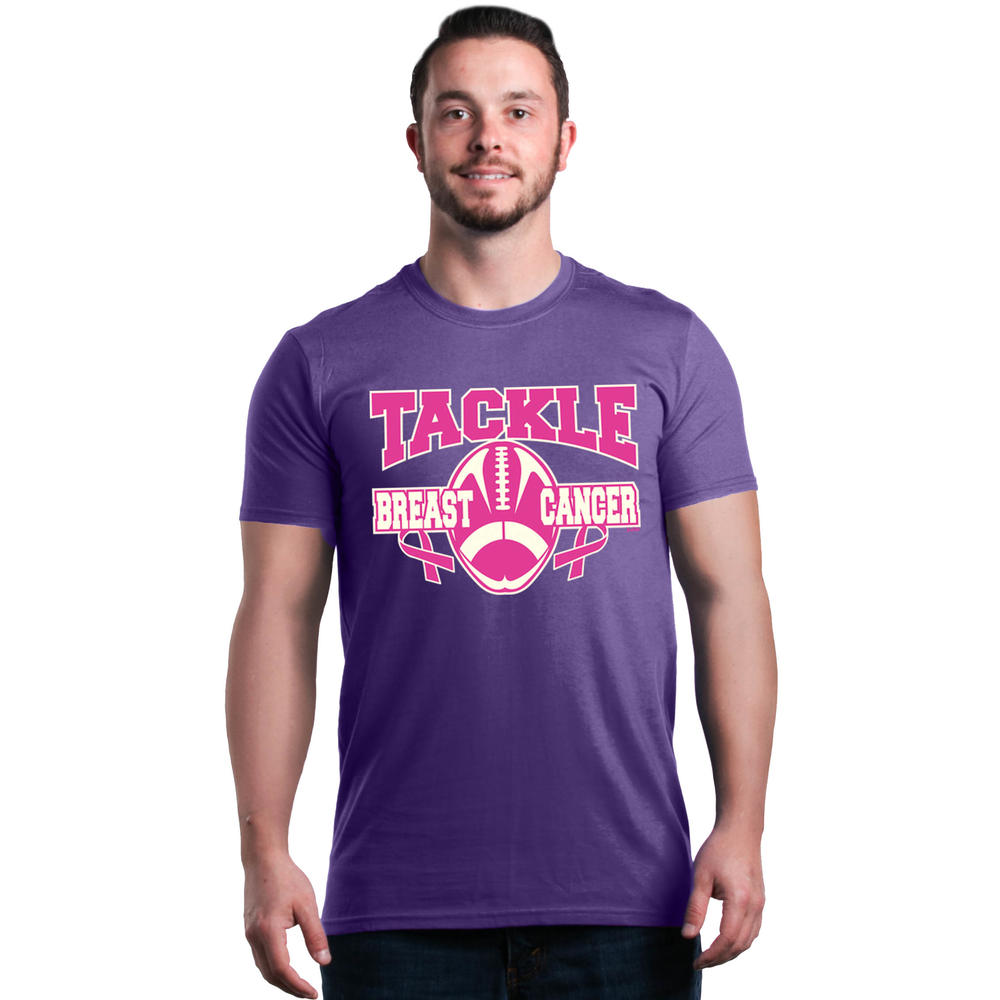 Shop4Ever Men's Tackle Breast Cancer Pink Ribbon Awareness Graphic T-shirt