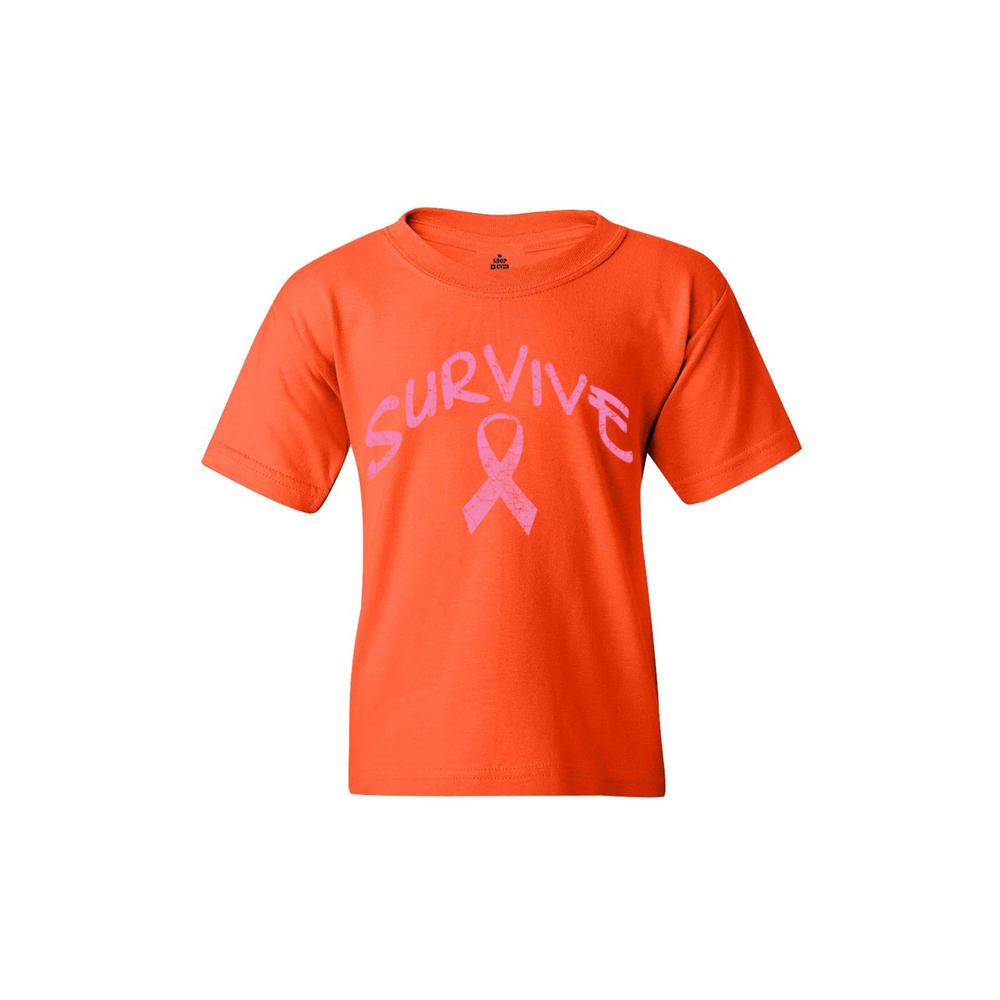Shop4Ever Boy's Survive Pink Ribbon Breast Cancer Awareness Graphic Youth T-Shirt