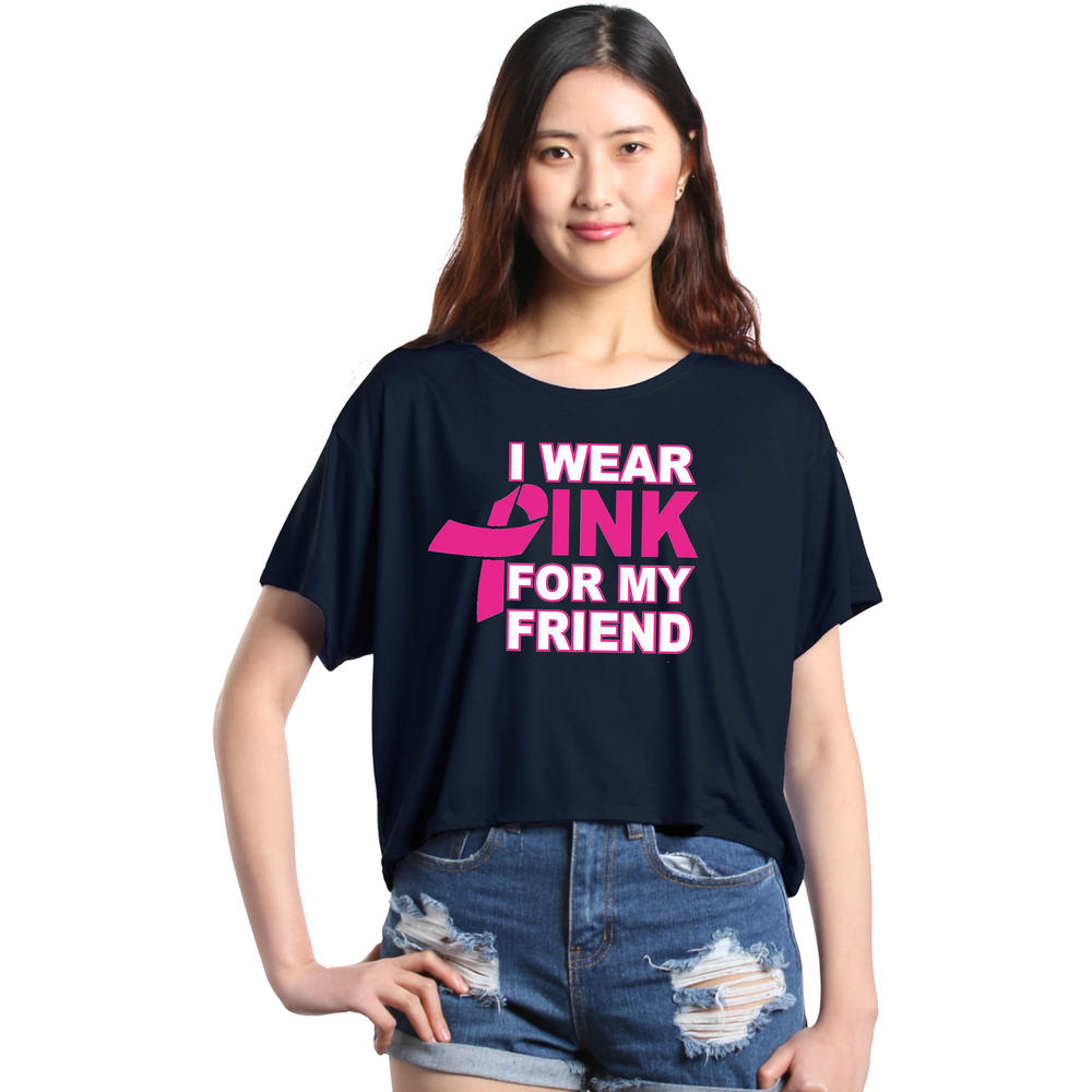 Shop4Ever Women's I Wear Pink for My Friend Breast Cancer Month Flowy Boxy T-Shirt