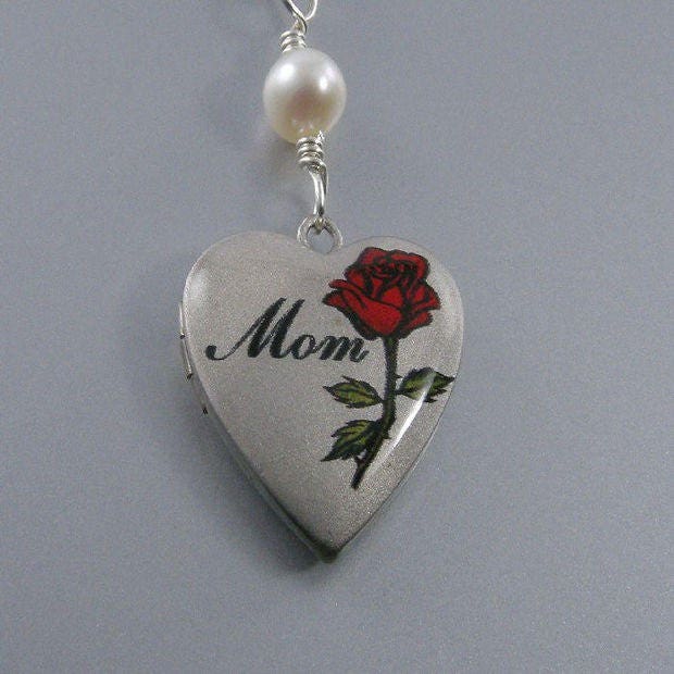 Jewelry By Tali Red Rose Heart Sterling Silver Pearl Mom Locket Bracelet