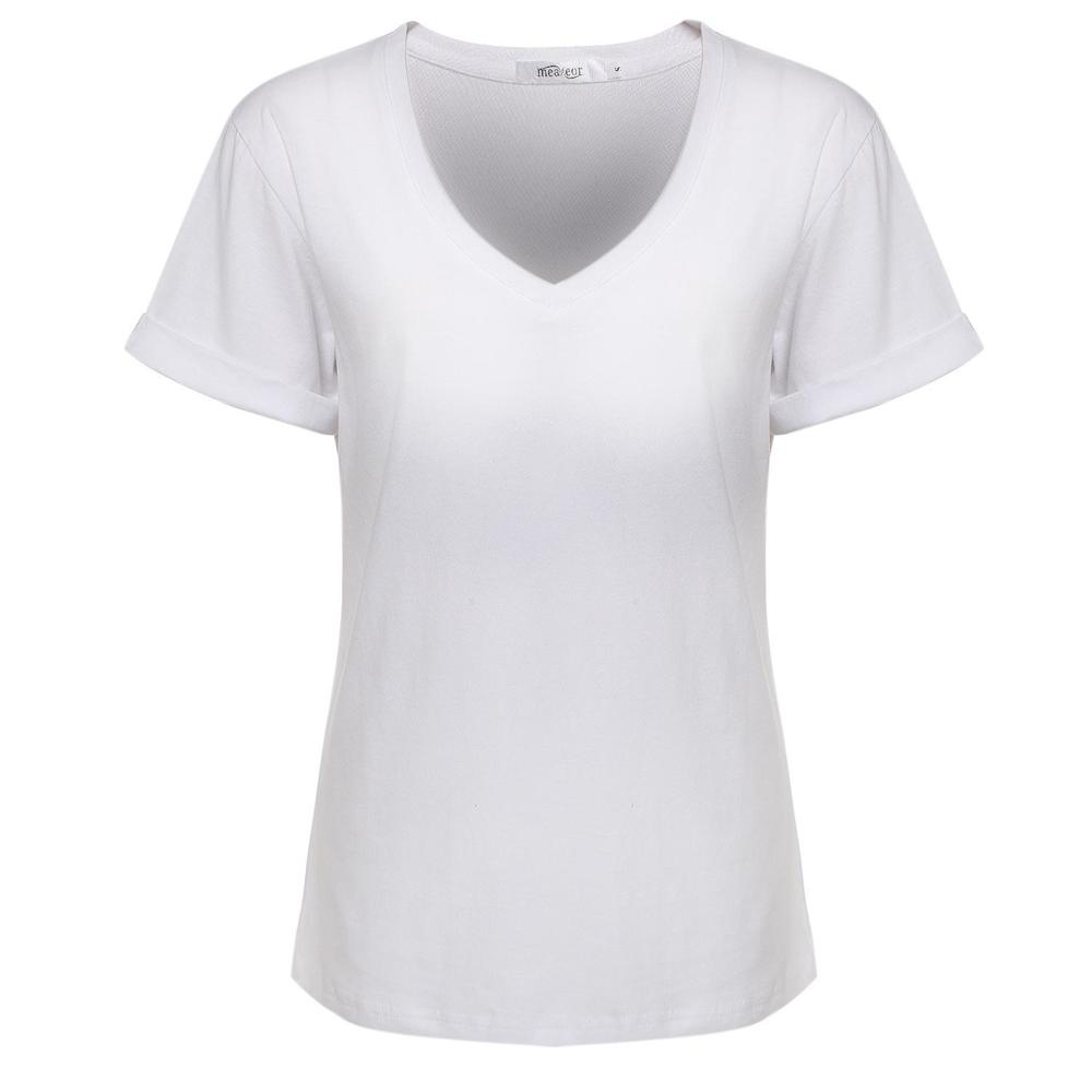 BESTONE Women's Tops Women T-Shirt Casual Blouse Fashion V-Neck Short Sleeve Solid Loose T-Shirt Blouse