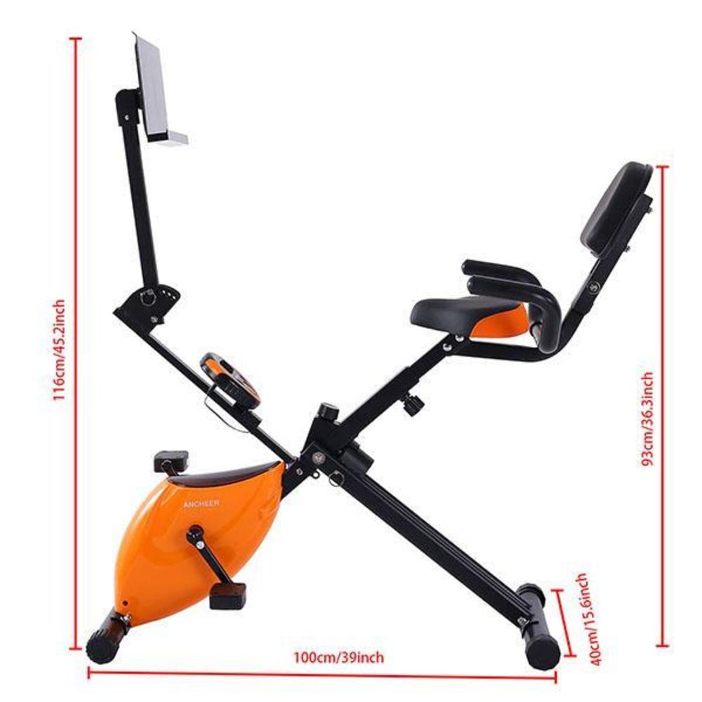 BESTONE Folding Recumbent Exercise Bike, Indoor Cycling Bike-Seat Height Adjustable, 5 tension levels, Calories Tracking