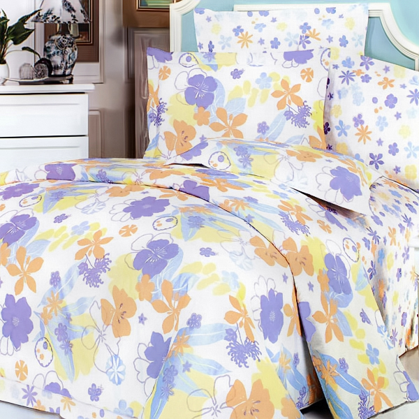 Orange  Purple Bedding Sets on Purple Orange Flowers  100  Cotton 5pc Comforter Set  Full Size